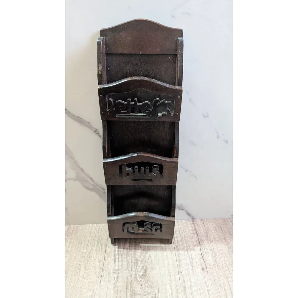 Vintage Wooden Wall-Mounted Letter & Bill Holder Organizer Made In Italy‎ 20.5 x
